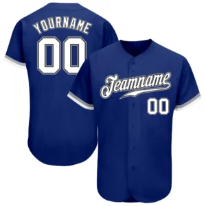 Custom Royal Baseball Jersey with White-Black-Gray