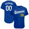 Custom Royal Baseball Jersey with White-Gold