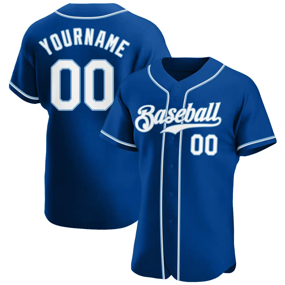 Custom Royal Baseball Jersey with White-Light Blue