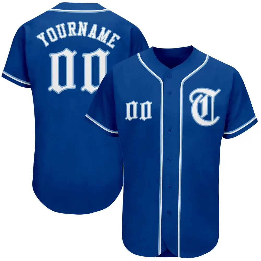 Custom Royal Baseball Jersey with White-Light Blue