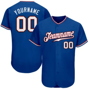Custom Royal Baseball Jersey with White-Red