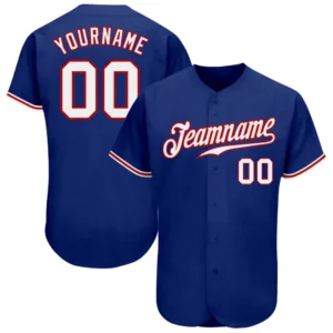 Custom Royal Baseball Jersey with White-Red
