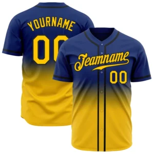 Custom Royal Fade Fashion Baseball Jersey with Yellow-Black