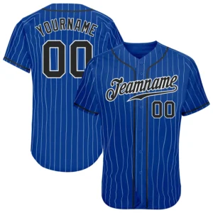 Custom Royal Pinstripe Baseball Jersey with Black-White
