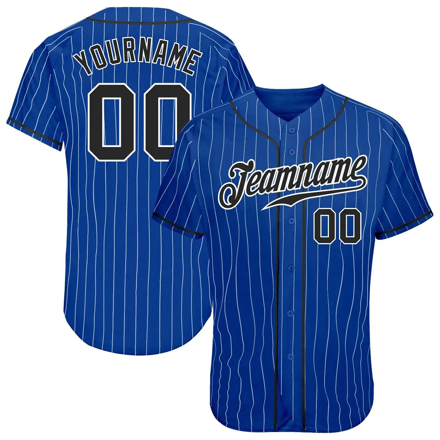 Custom Royal Pinstripe Baseball Jersey with Black-White