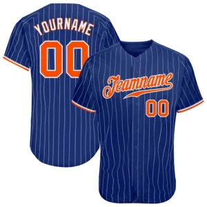 Custom Royal Pinstripe Baseball Jersey with Orange-White