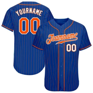 Custom Royal Pinstripe Baseball Jersey with Orange-White