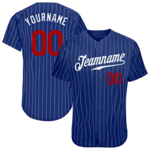 Custom Royal Pinstripe Baseball Jersey with Red-White