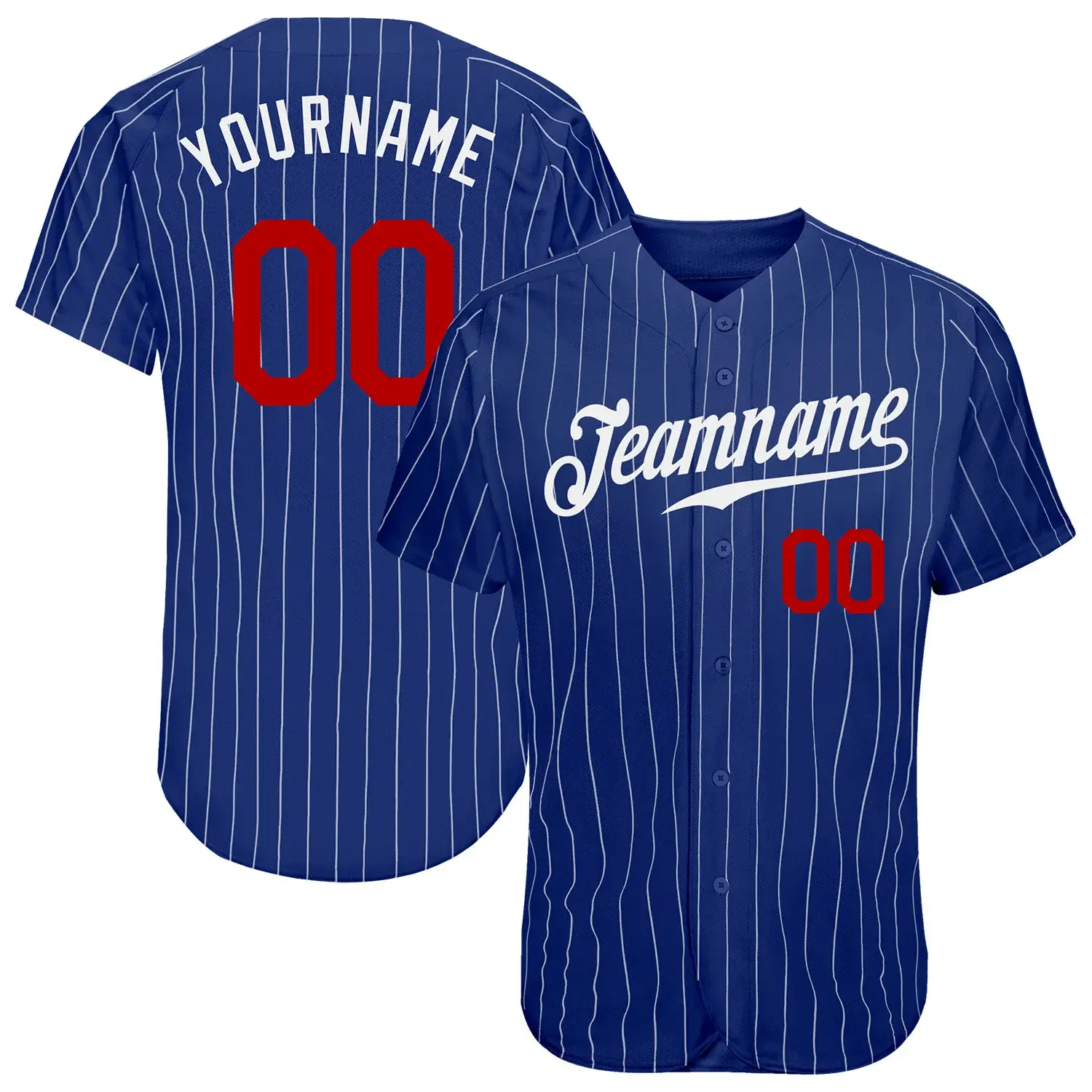 Custom Royal Pinstripe Baseball Jersey with Red-White