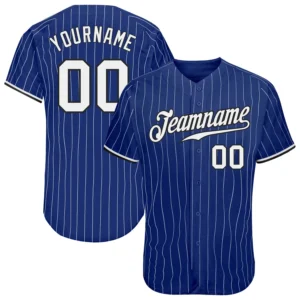 Custom Royal Pinstripe Baseball Jersey with White-Black