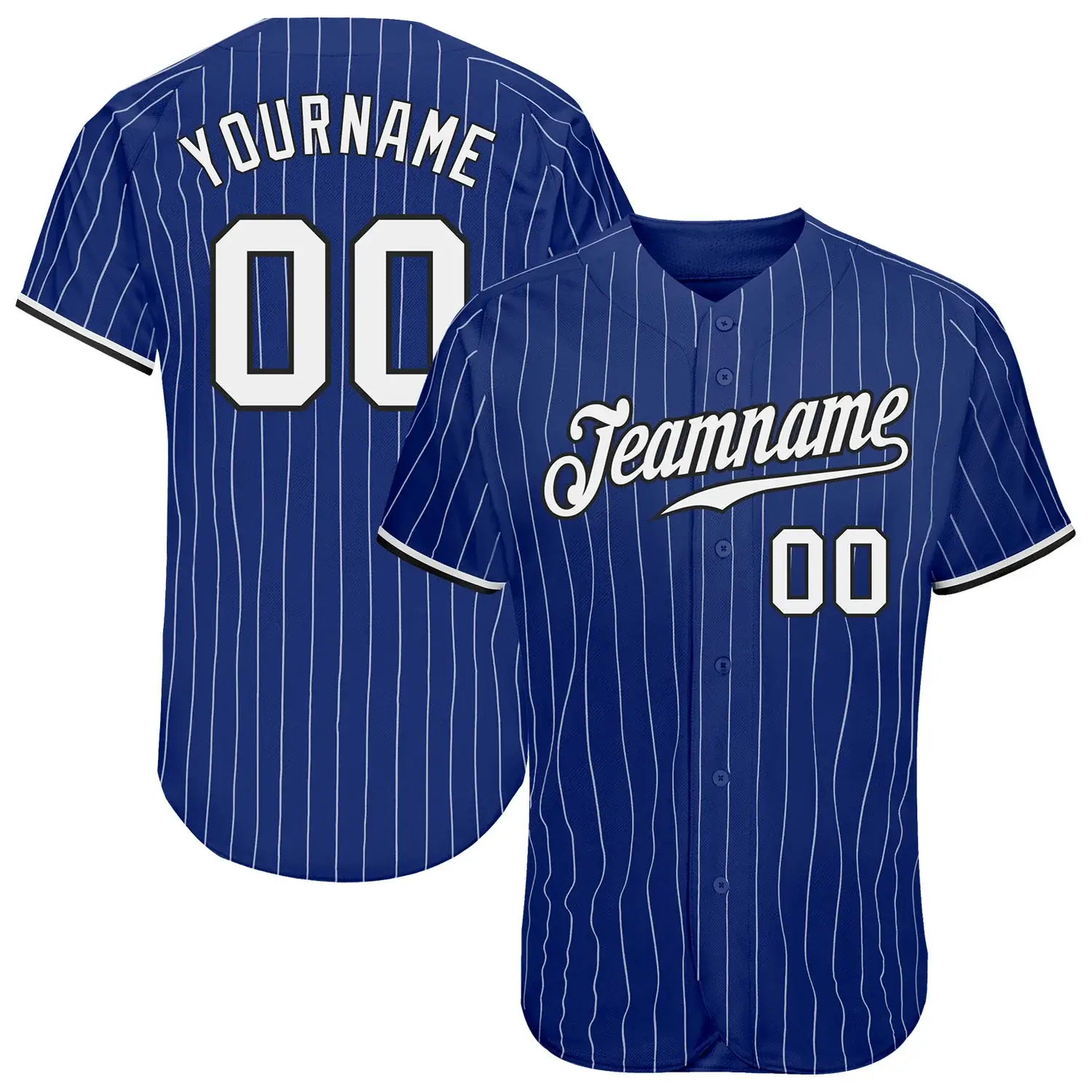 Custom Royal Pinstripe Baseball Jersey with White-Black