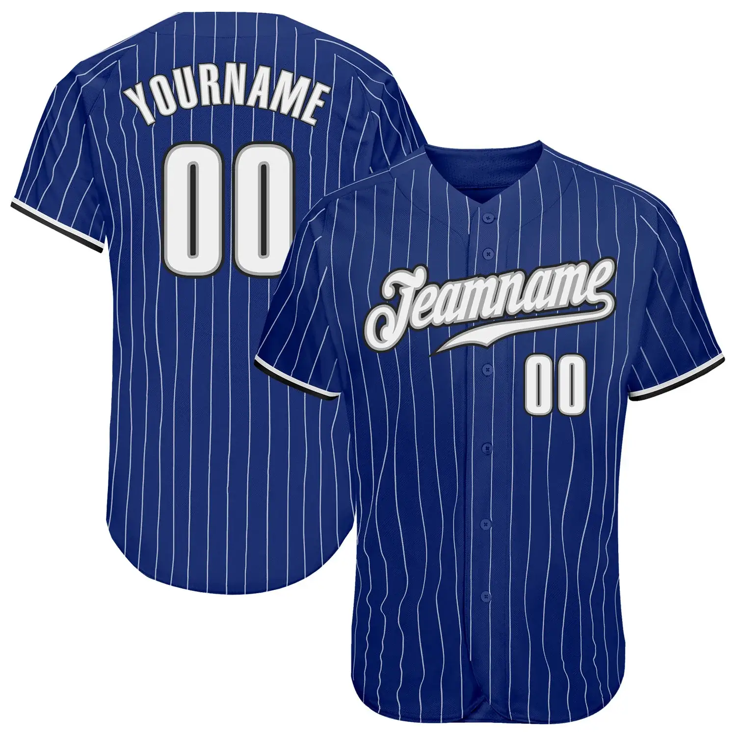 Custom Royal Pinstripe Baseball Jersey with White-Black