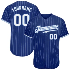 Custom Royal Pinstripe Baseball Jersey with White-Light Blue