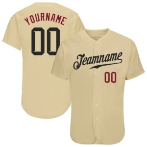 Custom Sand Baseball Jersey with Black-Crimson