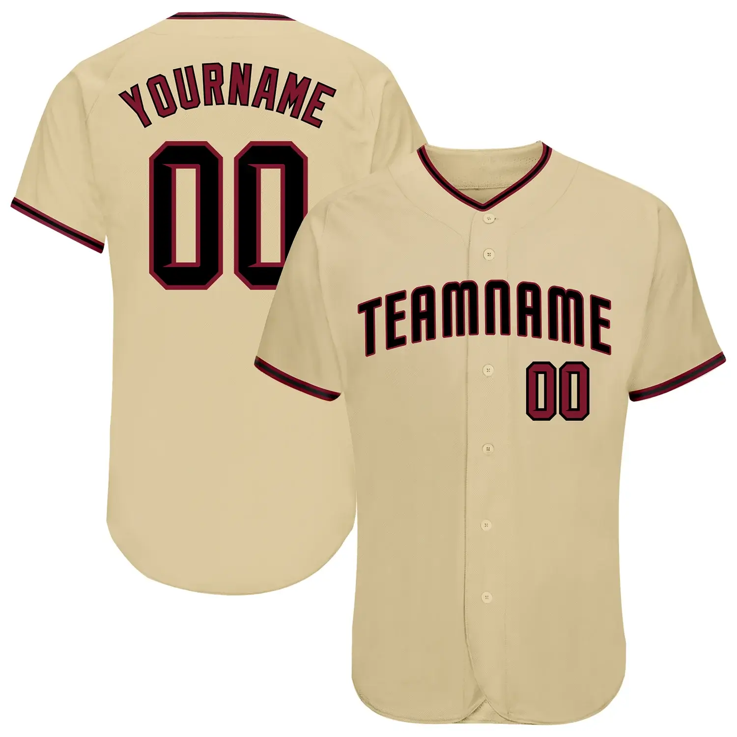 Custom Sand Baseball Jersey with Crimson-Black