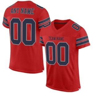 Custom Scarlet Mesh Football Jersey with Navy-Light Gray