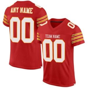 Custom Scarlet Mesh Football Jersey with White-Gold