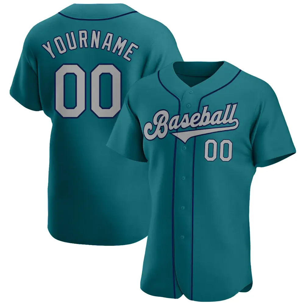 Custom Teal Baseball Jersey with Gray-Navy