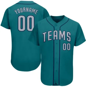 Custom Teal Baseball Jersey with Gray-Navy
