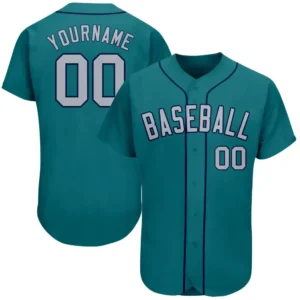 Custom Teal Baseball Jersey with Gray-Navy