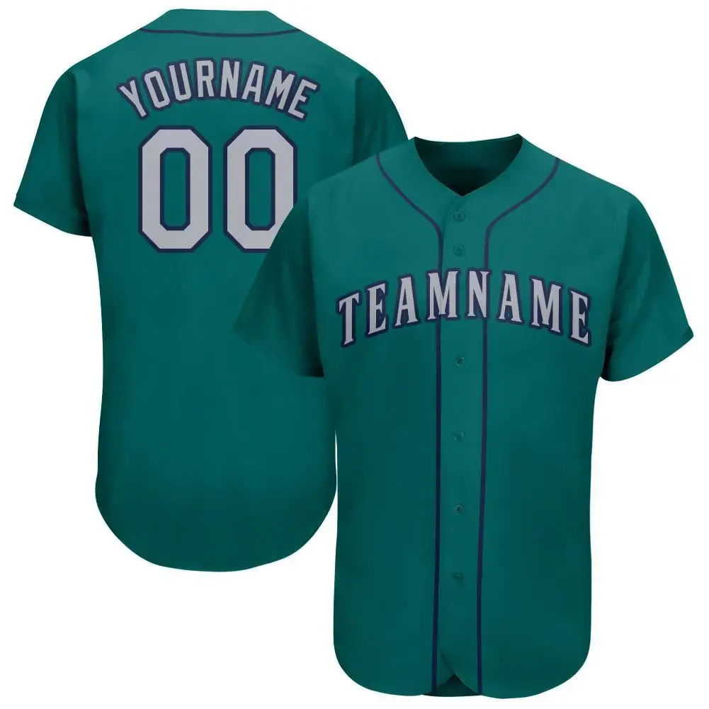 Custom Teal Baseball Jersey with Gray-Navy