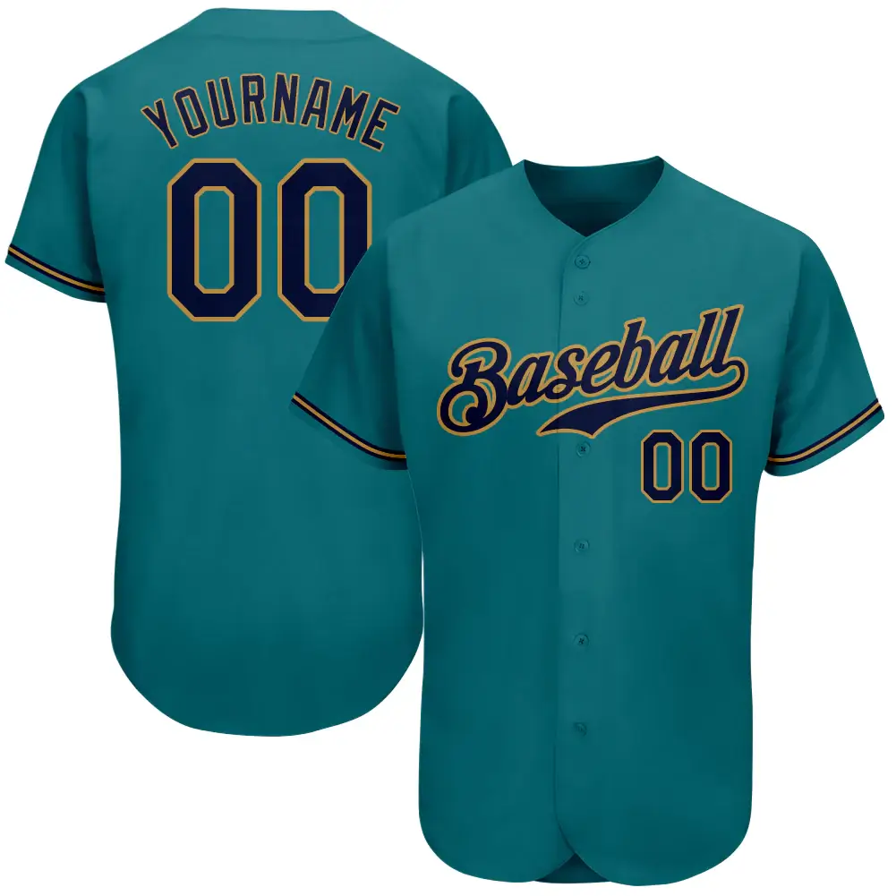 Custom Teal Baseball Jersey with Navy-Old Gold