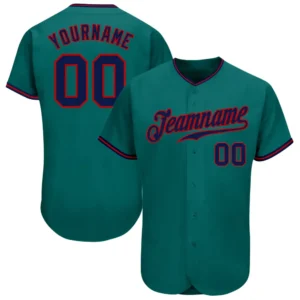 Custom Teal Baseball Jersey with Navy-Red