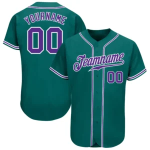 Custom Teal Baseball Jersey with Purple-White