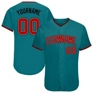 Custom Teal Baseball Jersey with Red-Black