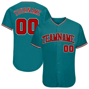 Custom Teal Baseball Jersey with Red-Black