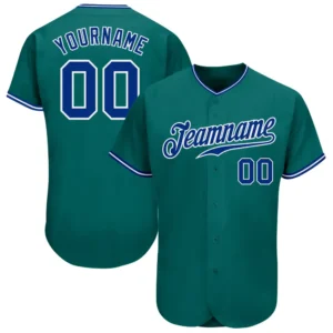 Custom Teal Baseball Jersey with Royal-White