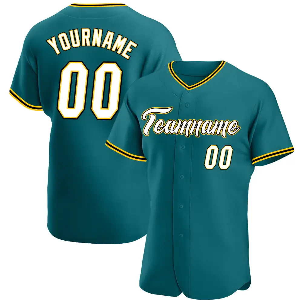 Custom Teal Baseball Jersey with White-Gold