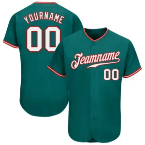 Custom Teal Baseball Jersey with White-Red