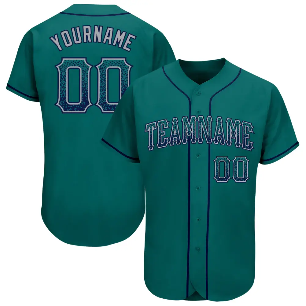 Custom Teal Drift Fashion Baseball Jersey with Navy-Gray