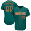 Custom Teal Drift Fashion Baseball Jersey with Orange-White