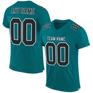 Custom Teal Mesh Football Jersey with Black-White