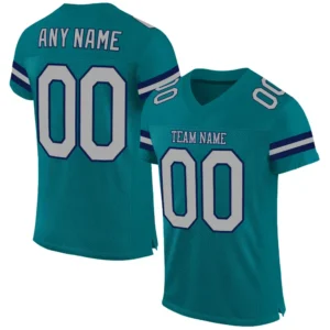 Custom Teal Mesh Football Jersey with Gray-Navy