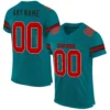 Custom Teal Mesh Football Jersey with Red-Black