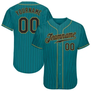 Custom Teal Pinstripe Baseball Jersey with Black-Old Gold