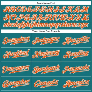 Custom Teal Pinstripe Baseball Jersey with Orange-White - Image 2