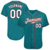 Custom Teal Pinstripe Baseball Jersey with White-Red