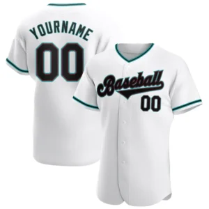 Custom White Baseball Jersey with Black-Teal