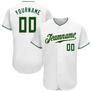 Custom White Baseball Jersey with Green-Cream