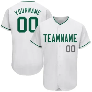 Custom White Baseball Jersey with Kelly Green-Gray