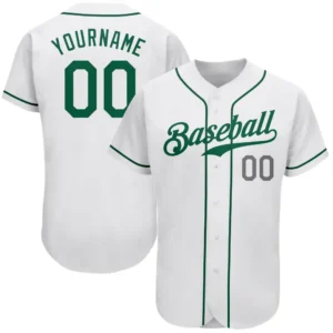 Custom White Baseball Jersey with Kelly Green-Light Gray