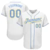 Custom White Baseball Jersey with Light Blue-Gold