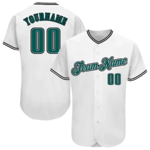 Custom White Baseball Jersey with Midnight Green-Black