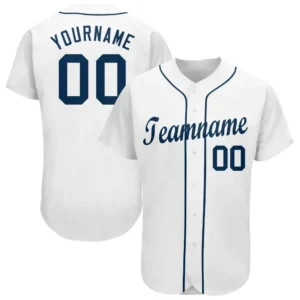 Custom White Baseball Jersey with Navy