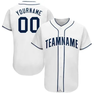 Custom White Baseball Jersey with Navy