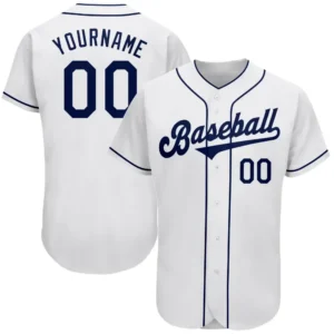 Custom White Baseball Jersey with Navy
